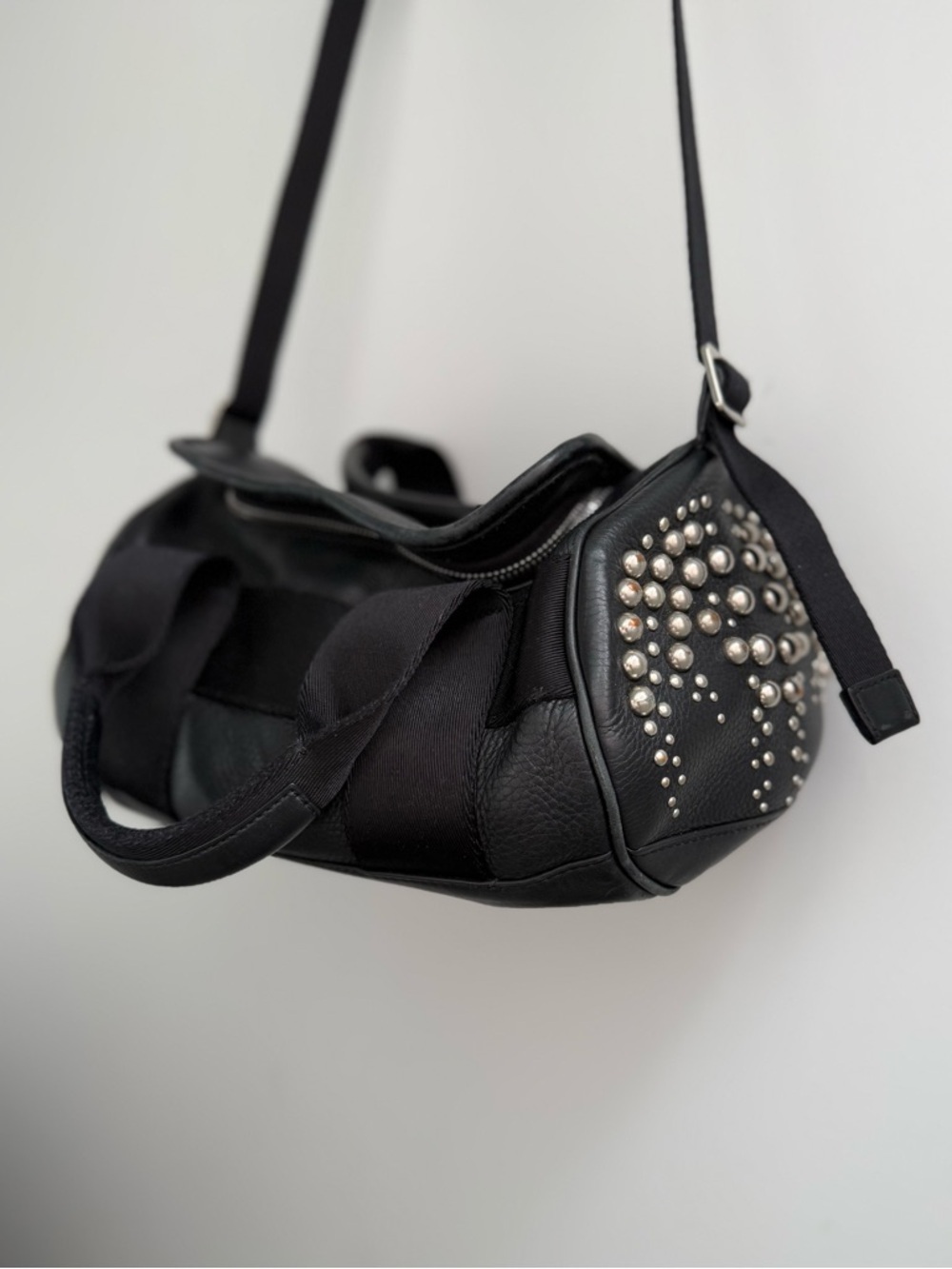 Alexander Wang Black Leather & Web Silver Studded Small Duffel Bag - Picture 5 of 10